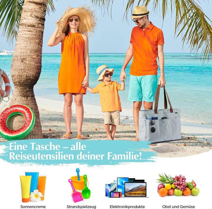 GAGAKU Strandtasche XXL mit Kühlfach, Wasserfest Beach Bag mit Reissverschluss – Faltbar Gross Badet