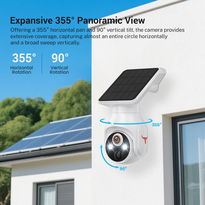 WiFi 1080p Security Camera with Solar Power, Smart Security Camera With 2-Way Audio, Wall Mounted, W