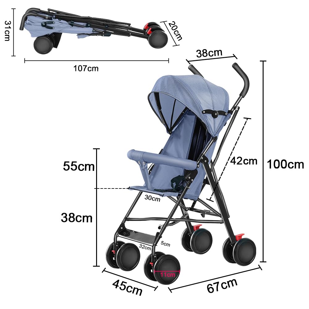 Kinderwagen mit Kühlmatte und Moskitonetz, kompakter Kinderwagen, faltbar, für Babys und Kinder, Kin