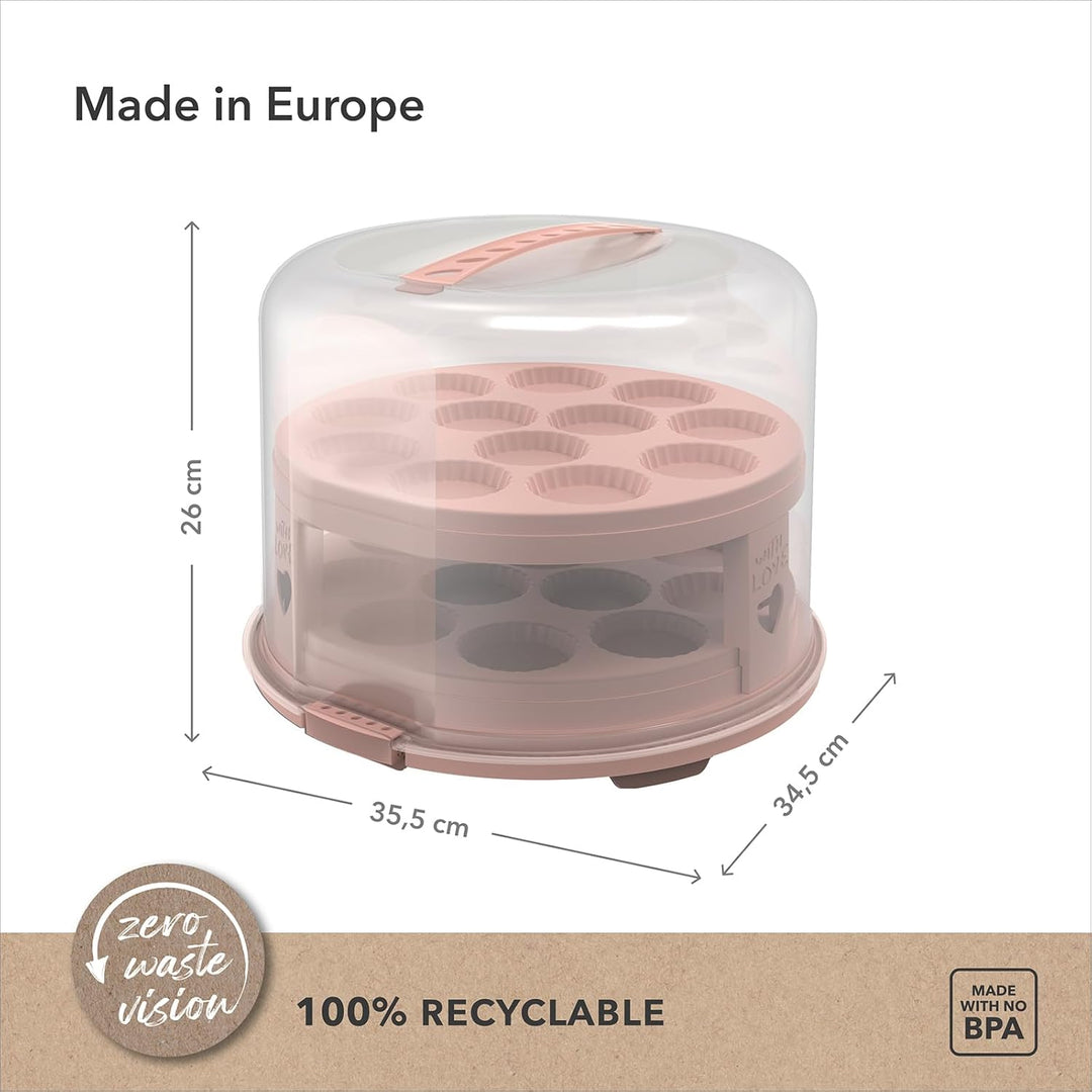 Rotho Fresh Tortenglocke hoch mit Trays, Kunststoff, Pink/Transparent, Nicht zutreffend, Pink/Transp