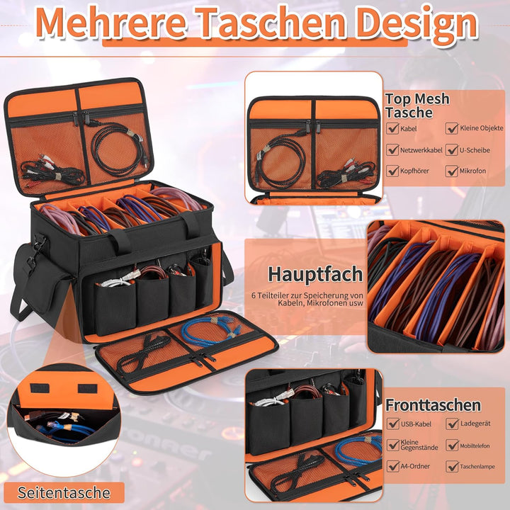 DJ Tasche, 1680D Nylon DJ Gigbag mit Abnehmbaren Trennwänden und Boden, DJ Kabel Organizer Tasche fü