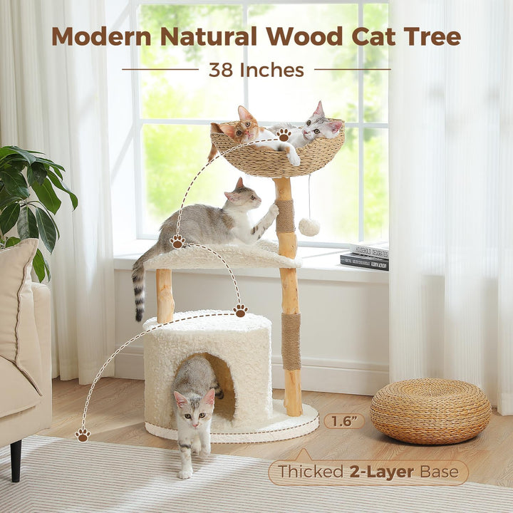 PETEPELA 102cm Moderner Kratzbaum für Katzen alle Lebensphase, luxuriöser Kletterbaum mit grossem We