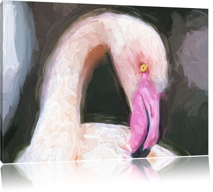 Flamingo beim Putzen Deluxe Format: 100x70 cm auf Leinwand, XXL riesige Bilder fertig gerahmt mit Ke