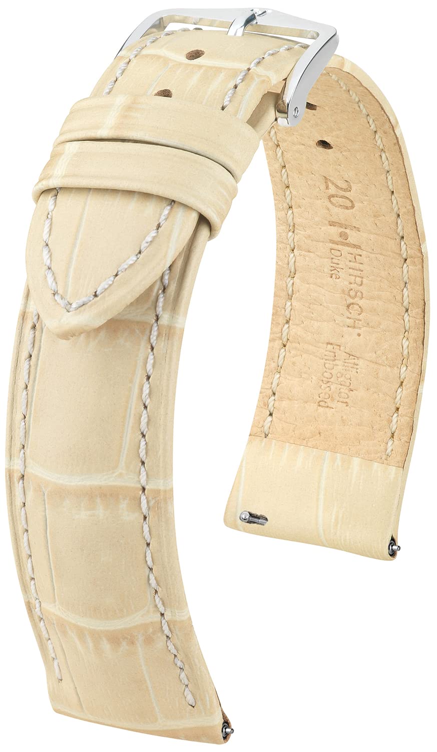 HIRSCH Uhren-Armband Duke - Uhr-Band aus italienischem Kalbs-Leder mit Alligator-Prägung 22 mm Beige