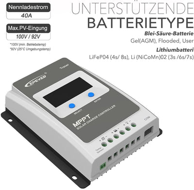 EPEVER Tracer 4210AN MPPT Laderegler charge controller 40A auto work 12V/24V LCD Display commen nega