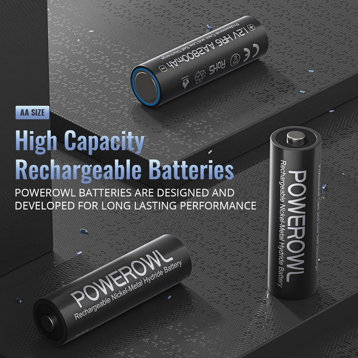 POWEROWL Akku AA 2800mAh AA Akku Wiederaufladbare 16 Stück (Geringe Selbstentladung, 1200 Zyklen) 1.