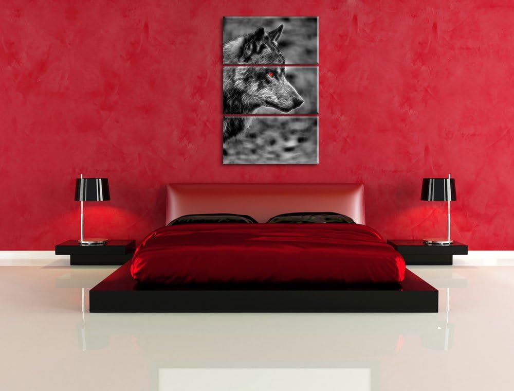 anmutiger Wolf im Wald schwarz/weiss Deluxe 3-Teiler Leinwandbild 120x80 Bild auf Leinwand, XXL ries