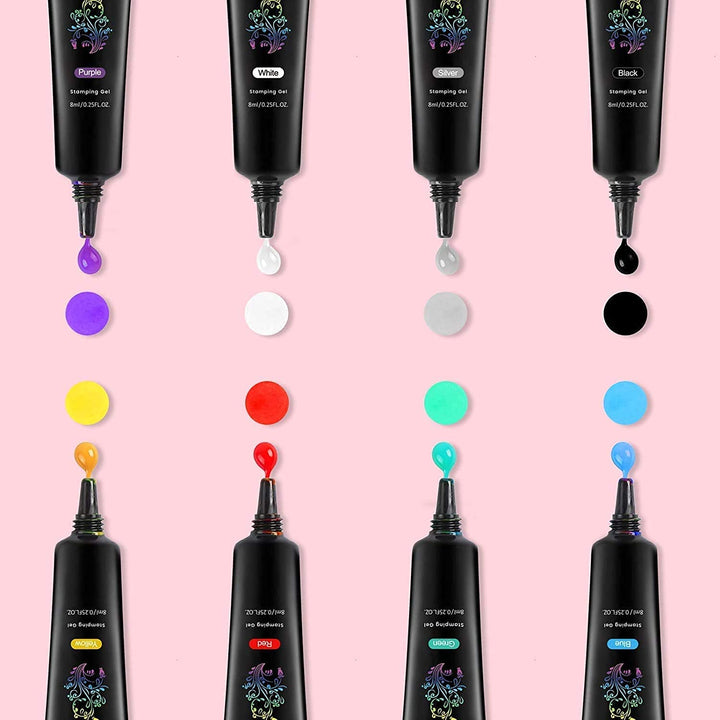 Biutee Stamping Lack UV Set für Stamping Schablone, 8 Farben, 8 ml Cremefarben, Cremefarben