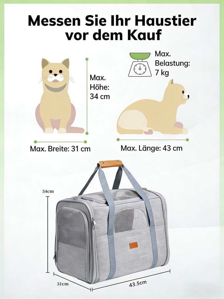 Morpilot Katzentransportbox für grosse Katzen und Welpen bis 7kg, Katzenbox Hundetasche mit Sicherhe