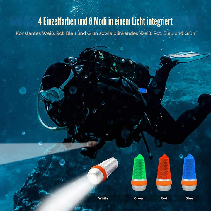 ORCATORCH SD03 Dive Beacon 4-Color-in-1 (Blau, Rot, Weiss, Grün) 8 Modi Tauchsignallicht mit Konstan