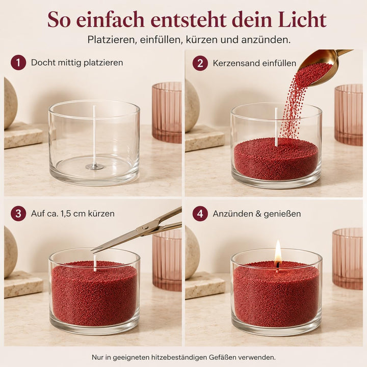 Kerzensand Rose 450 g mit 8 Dochten pflanzenbasiert, Rose