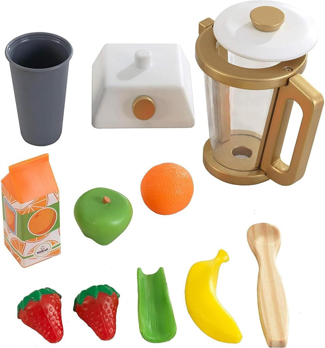 KidKraft Goldenes Smoothie Spielset aus Holz für Kinderküche mit Mixer und Obst, Spielküche Zubehör,