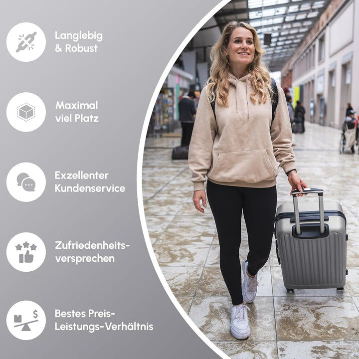 ABS Hartschalenkoffer - Ergonomisch &amp; Sicher - Trolley Koffer Set 3-teilig mit 360° Rädern, Zahlen-S