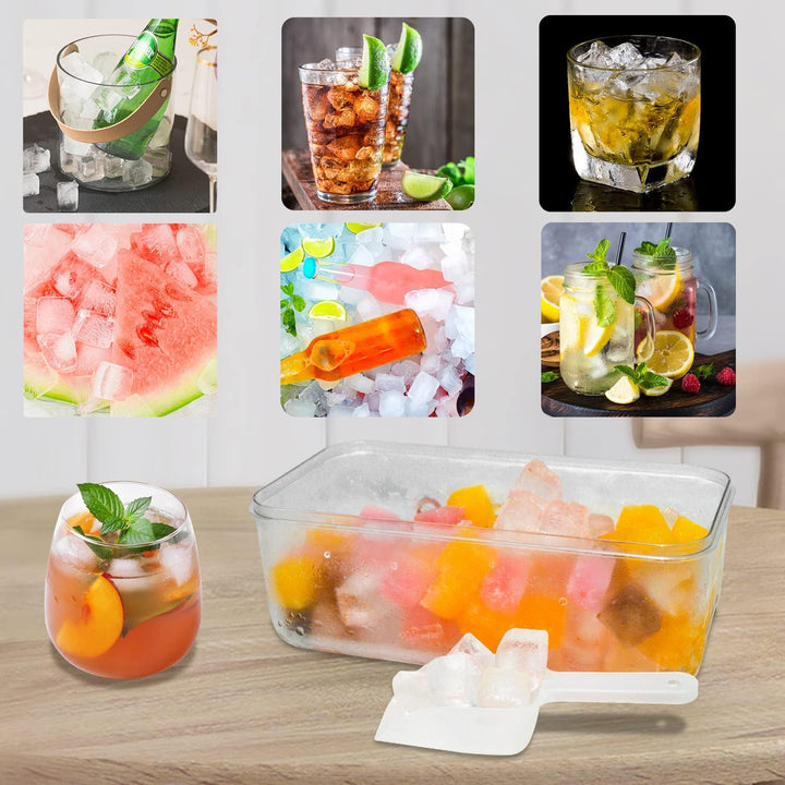 Eiswürfelbehälter mit Deckel und Behälter, 64 Stück Eiswürfel, einfaches Drücken, um das Eis zu löse