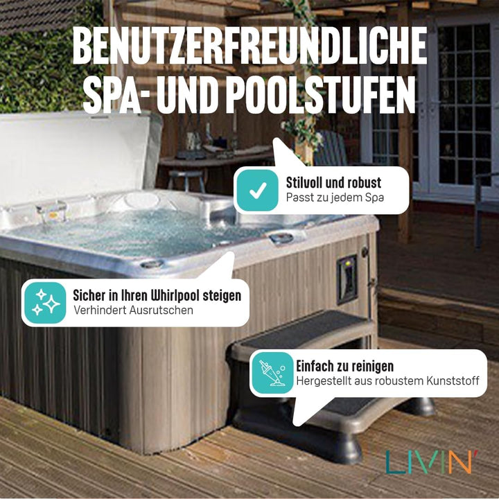 LIVIN' Universal Whirlpool Standtreppe mit 2 Stufen- rutschfest Spa Einstiegshilfe, Robuste Kunststo