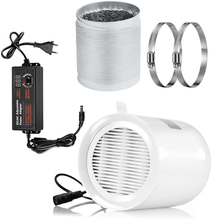 100mm Inline Kanalventilator, DC 12V Extraktor Axiallüfter Kit mit 2-Meter Kanalschlauch, Regler für