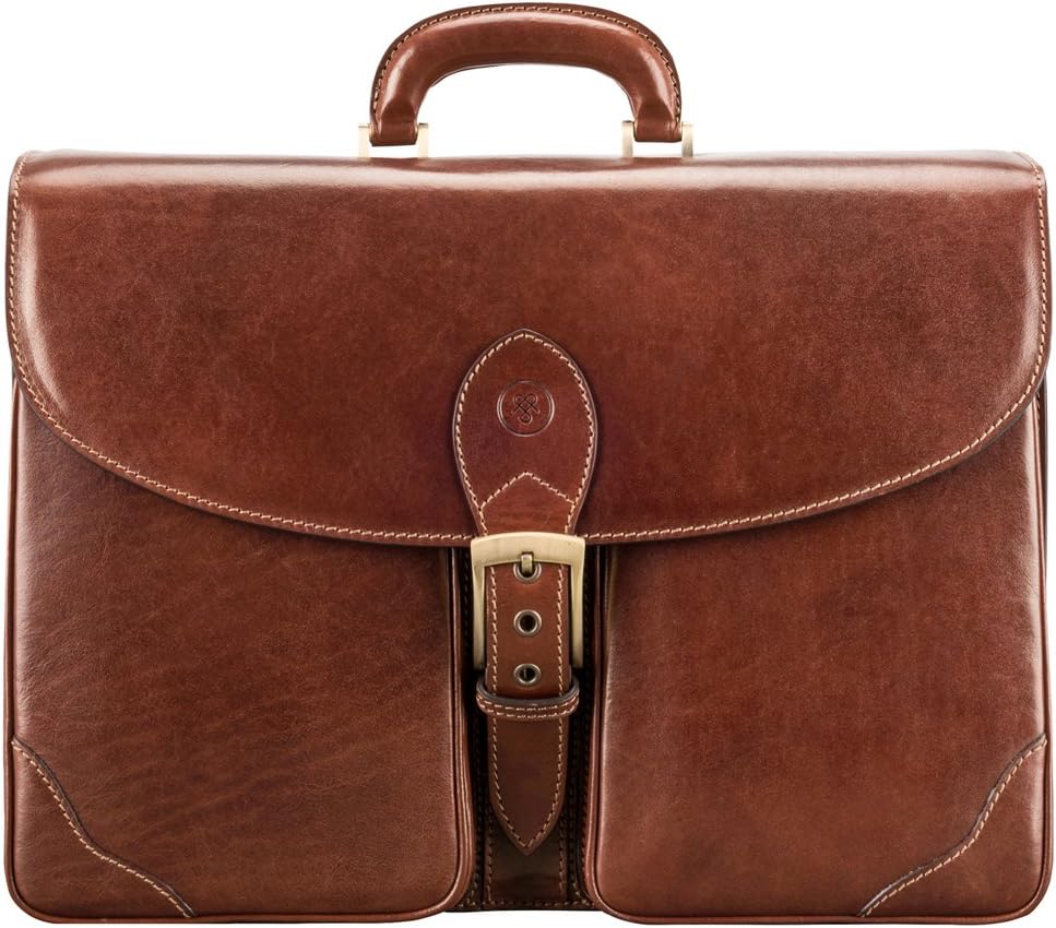 Maxwell Scott Hochwertige Herren Leder Aktentasche Tomacelli3 in Cognac Braun, Cognac Braun