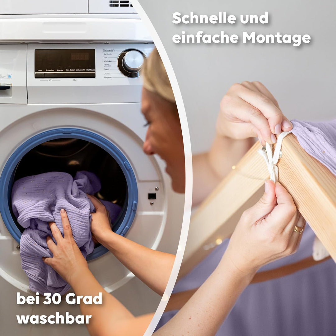 Hausbett Himmel mit Gold Applikation [in 12 Farben] Betthimmel Hausbett aus 100% Baumwolle Musselin