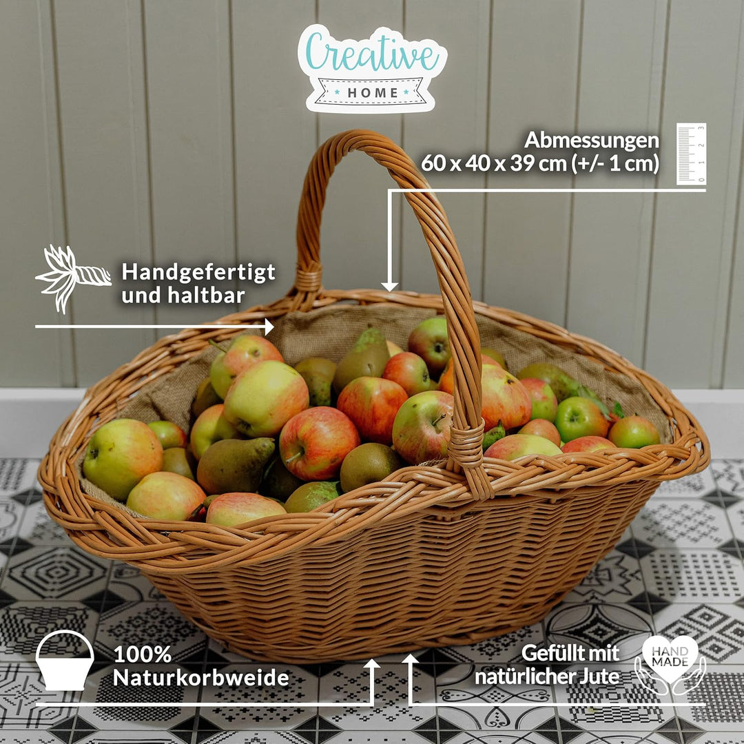 Creative Home Gross Holztrage Rattan Kaminholzkorb Kaminkorb Tragekorb | 60 x 40 x 39 cm | Aufbewahr