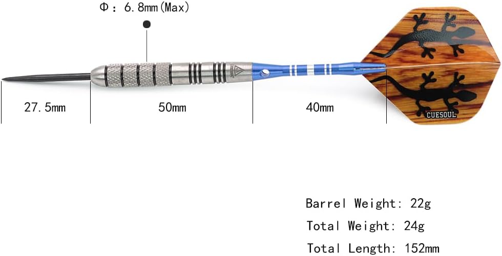 CUESOUL 30 Gramm Tungsten Steel Tip Darts Set 95% Tungsten 22 Grams, 22 Grams