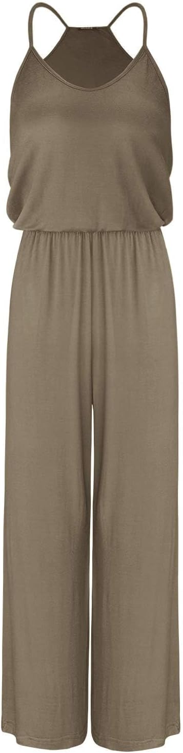 OUGES Damen Sommer Ärmellos Jumpsuit Overall Lang Hosenanzug Casual Playsuit Romper mit Taschen M Ka