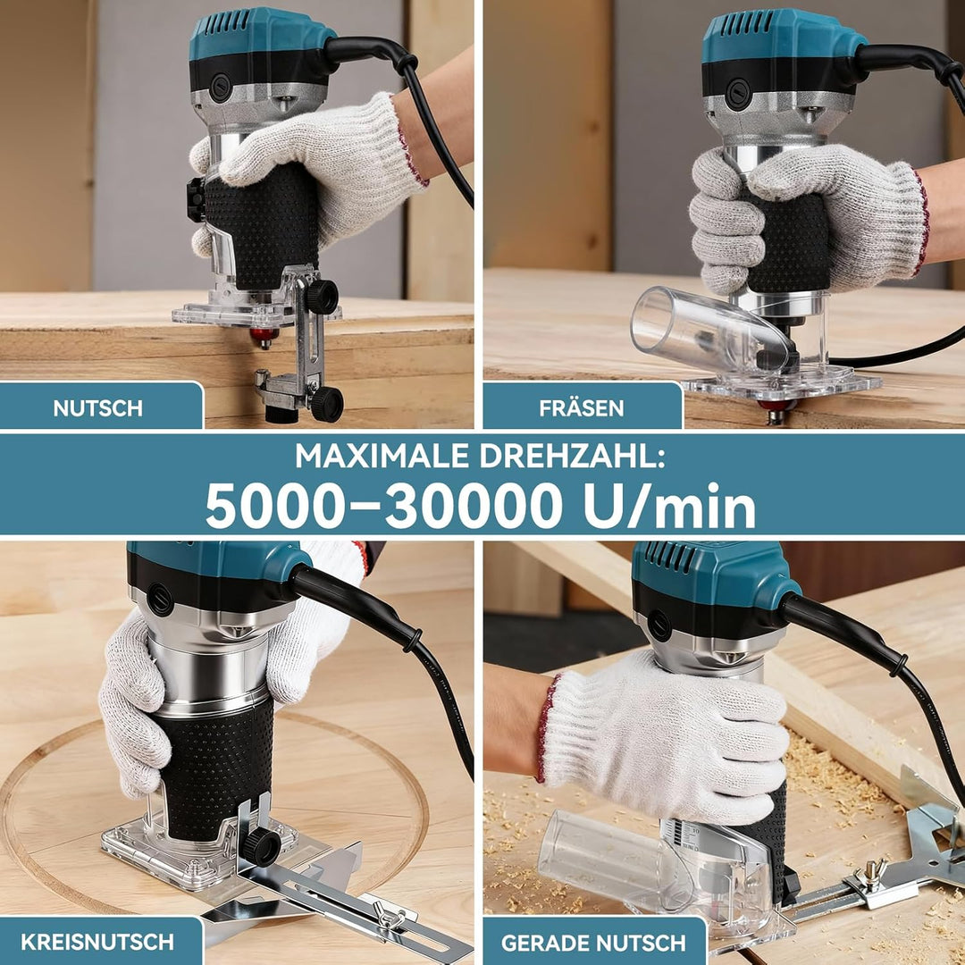 800W Holzfräse Oberfräse, Einhandfräse Oberfräsen Trimmer, 6 Geschwindigkeit 5000-30000RPM Kantenfrä