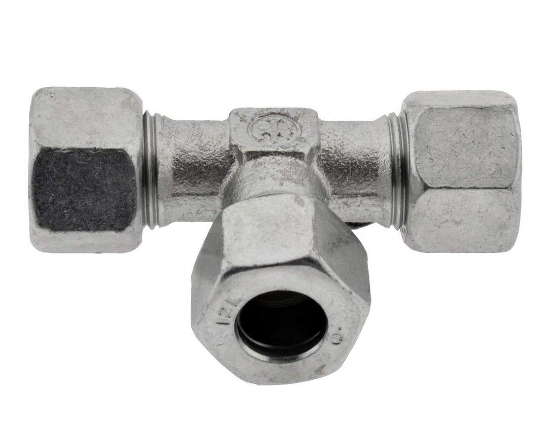 T - Schneidringverschraubung 22 L - 15 L - 22 L, Stahl verzinktes T Stück leichte Baureihe