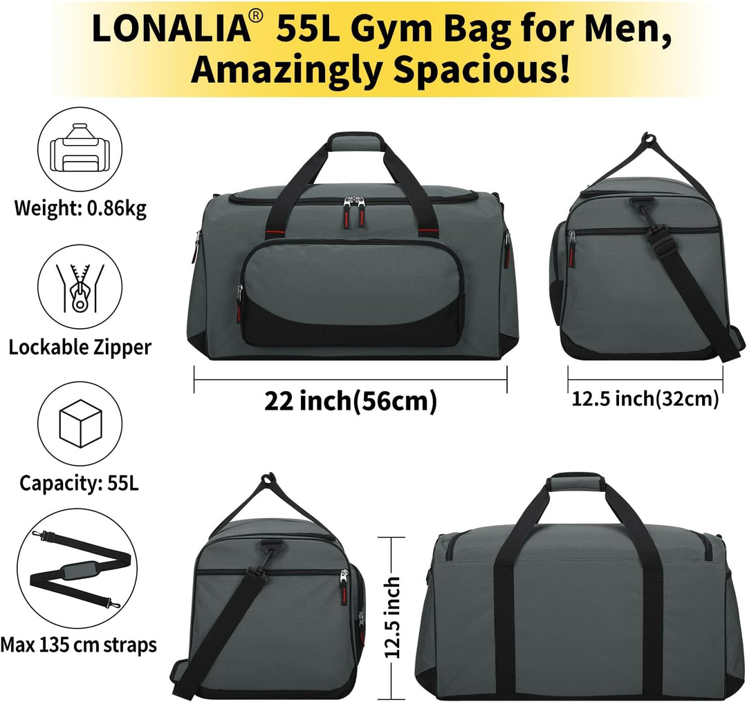 Sporttasche Reisetasche Herren Gross 55L - Weekender Gym Bag Fitness Tasche für Sport Training Urlau