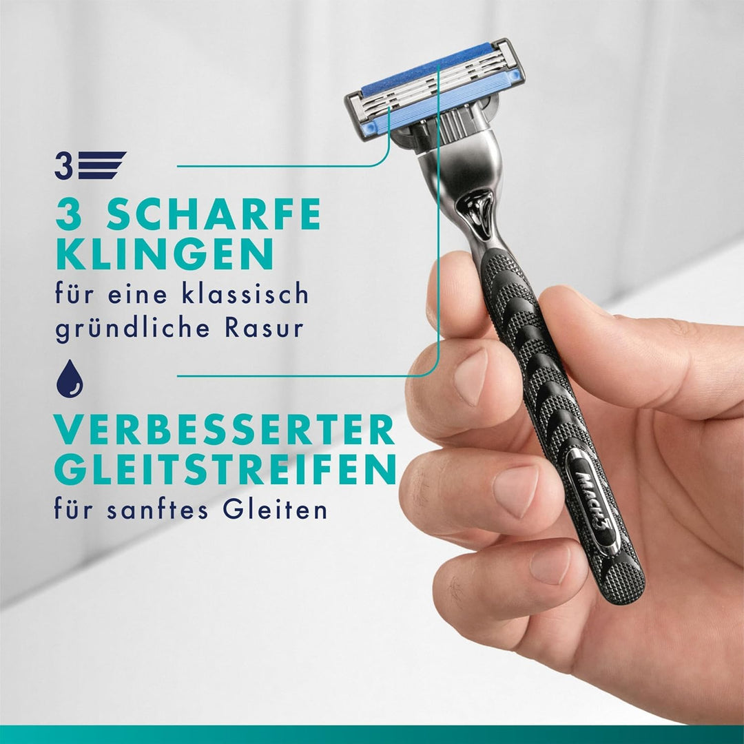 Gillette Mach3 Basis Rasierer für Männer, 1 Gillette Rasierer, 6 Ersatzklingen, Mit Gleitstreifen fü