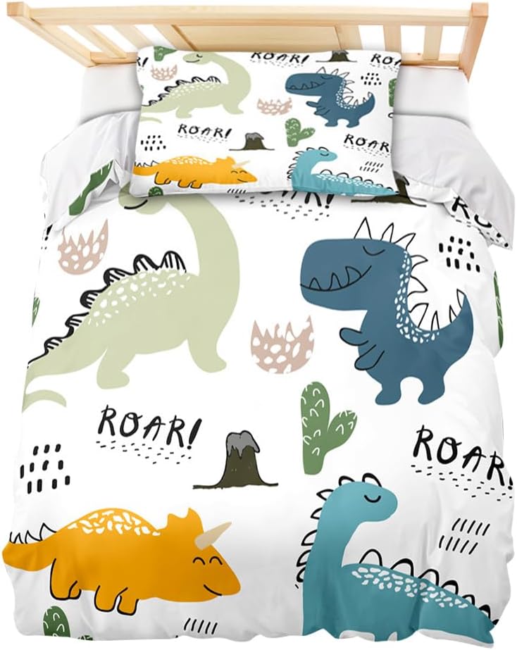 DASIAUTOEM Kinderbettwäsche, 100x135 Baby Bettwäsche Komplettset, Dinosaurier Bettwäsche,100% Polyes
