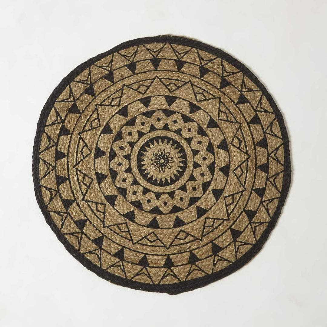 Homescapes Mandala Jute-Teppich Rund 70 cm, Schwarz-Natur, Geflochten, Geometrisch Gemustert 70 cm R