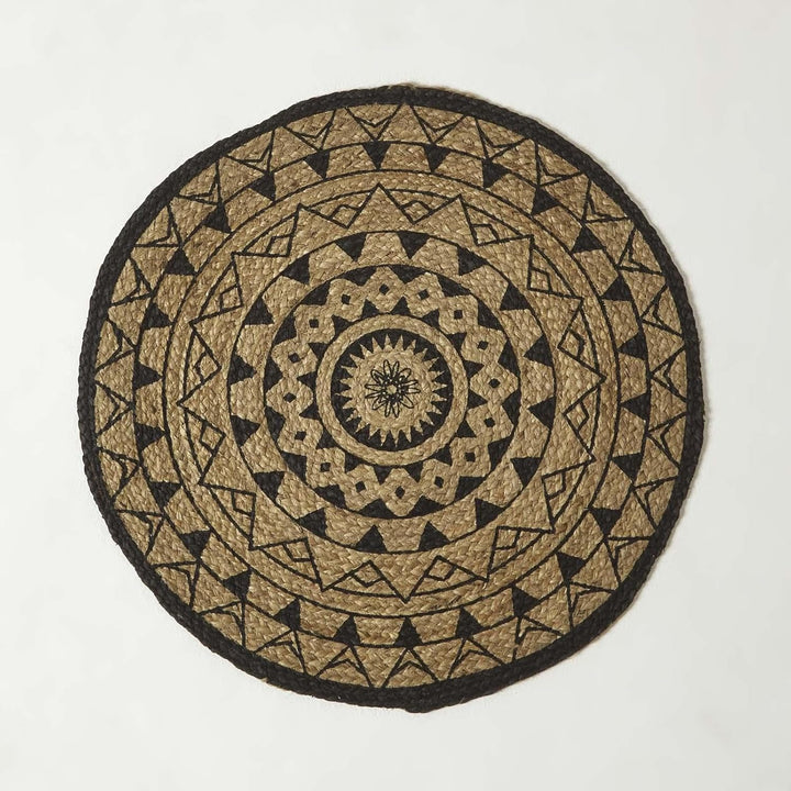 Homescapes Mandala Jute-Teppich Rund 70 cm, Schwarz-Natur, Geflochten, Geometrisch Gemustert 70 cm R