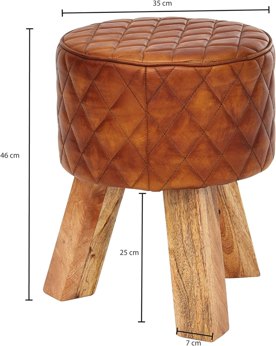 FineBuy Sitzhocker Echtleder/Massivholz 35x46x35 cm Modern Fusshocker Rund | Turnbock Lederhocker Br