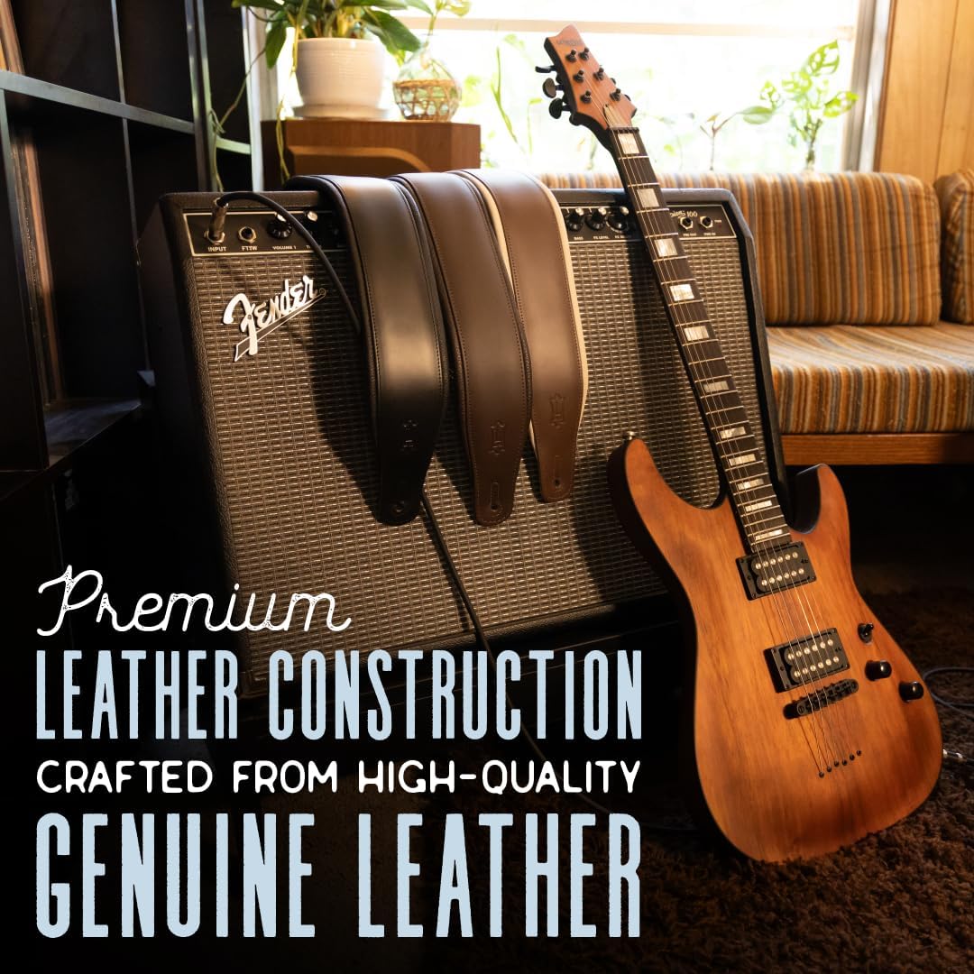 Levy's M26PD-DBR_DBR Gitarrengurt Top Grain Leather 3" - Bark Brown on Dark Brown Dunkelbraun, Dunke