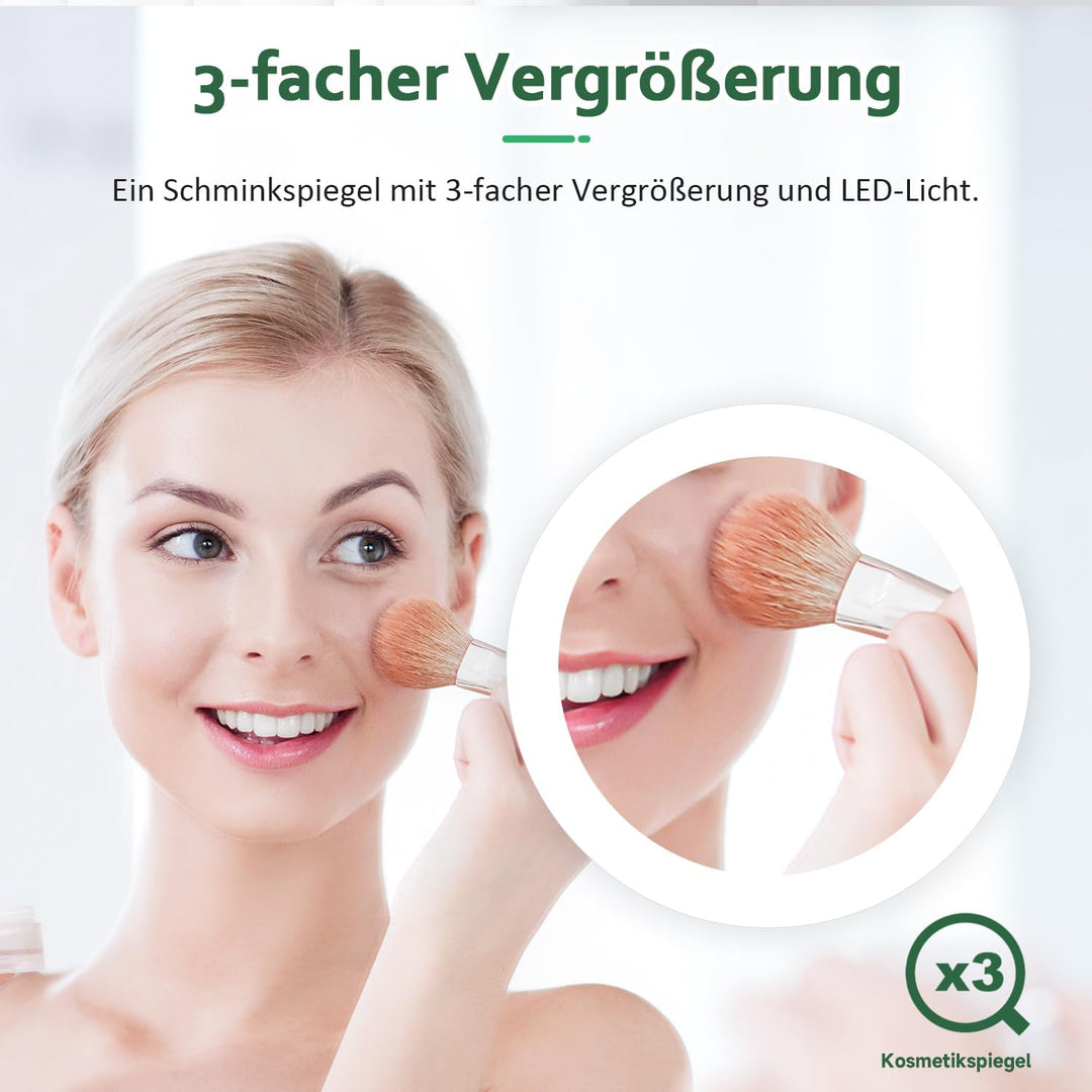 SUNXURY LED Badspiegel mit Uhr 100x60cm 3 Lichtfarbe dimmbar Wandspiegel mit 3X Vergrösserungslupe S