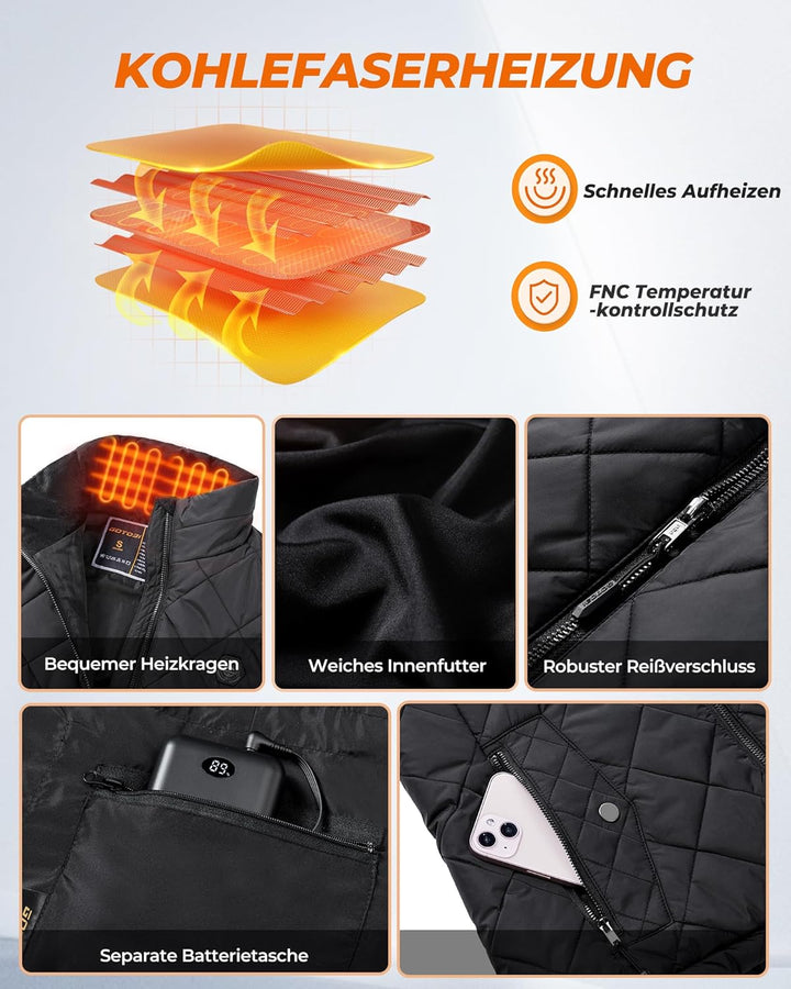 GOTOBI Heizweste Damen mit 16000mAh 7,4V Powerbank - Beheizbare Weste mit 9 Heizzonen und 3 Einstell