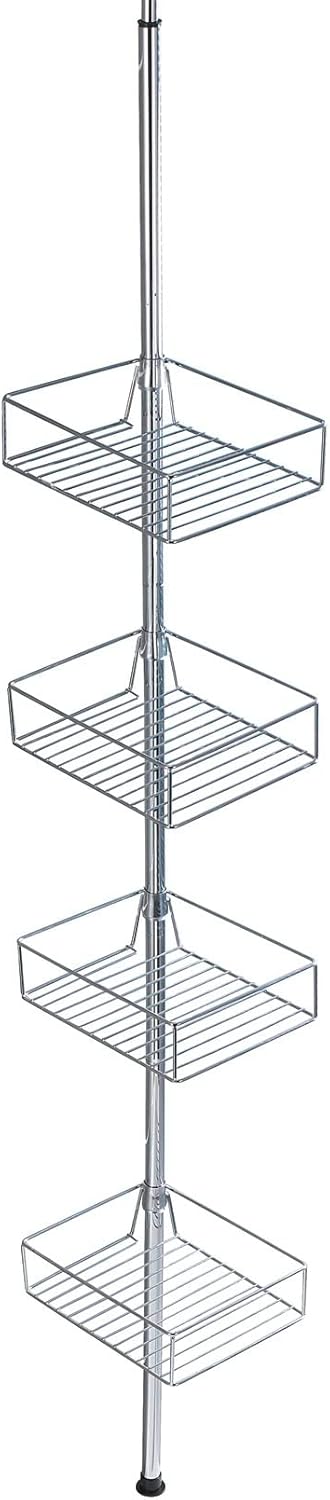 WENKO Teleskopregal Domaso mit extra tiefen Körben Edelstahl, Edelstahl rostfrei, 25 x 65-275 x 20 c