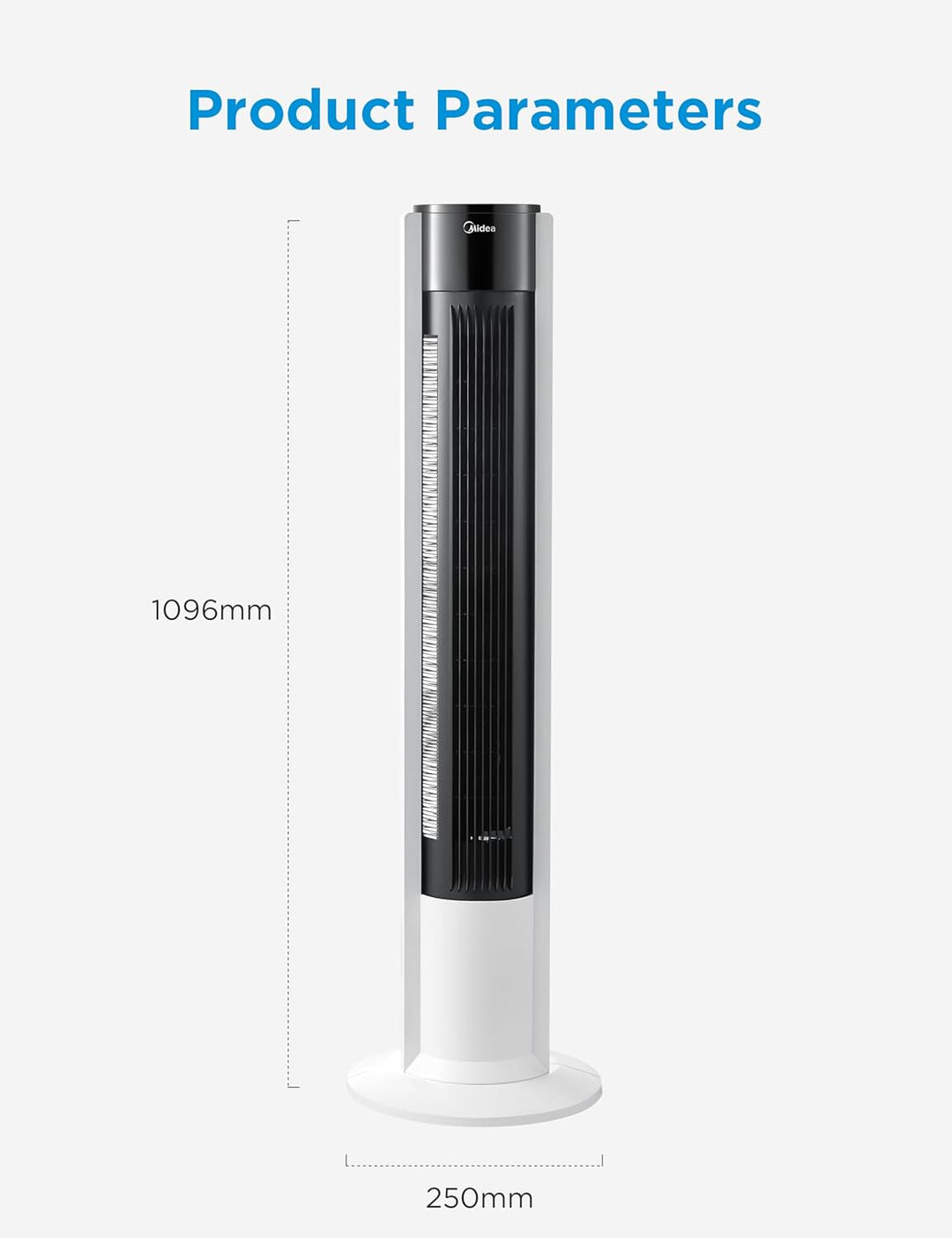 Midea FZ10-19BRA Turmventilator, robuster Kupfermotor, Luftzufuhr nach innen, Fernbedienung, 7-Stund