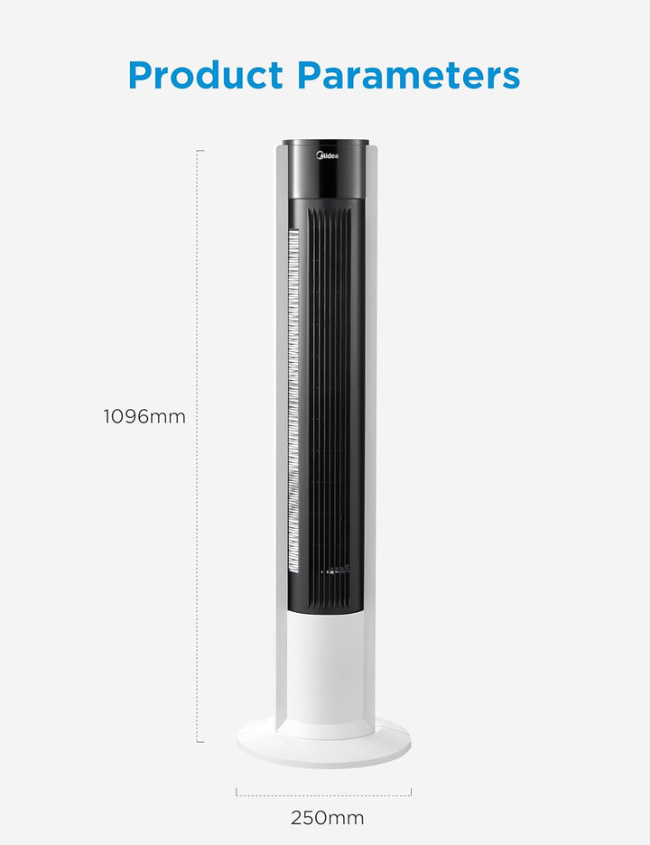 Midea FZ10-19BRA Turmventilator, robuster Kupfermotor, Luftzufuhr nach innen, Fernbedienung, 7-Stund