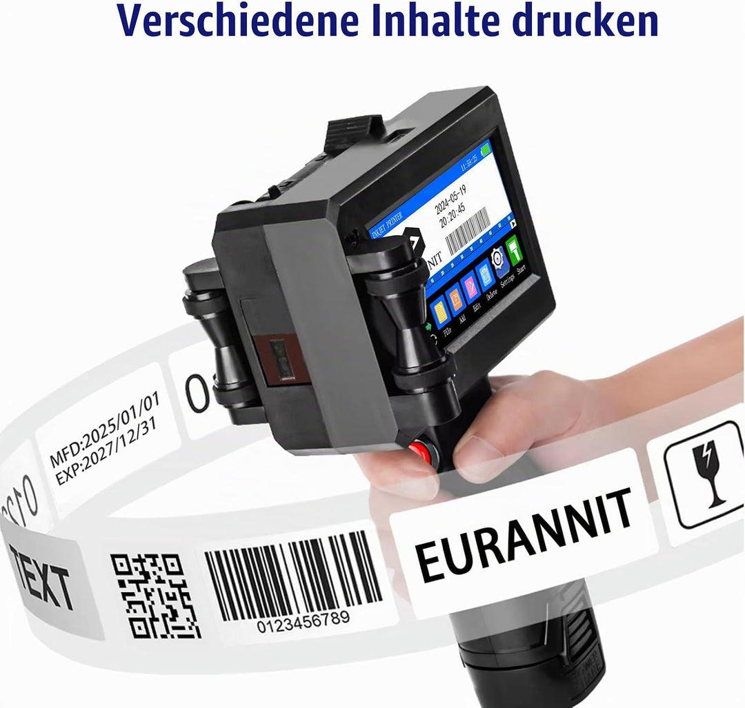 Handheld Tintenstrahldrucker 12,7 mm, E15 Tragbare Handheld Tintenstrahldrucker Gun 4,3 Zoll LED Tou