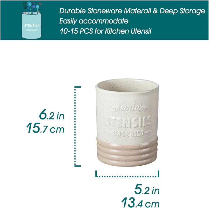 vancasso Sabine Utensilienhalter für Küchentheke, 15,7 cm, kleiner Keramik-Utensilienbehälter, creme