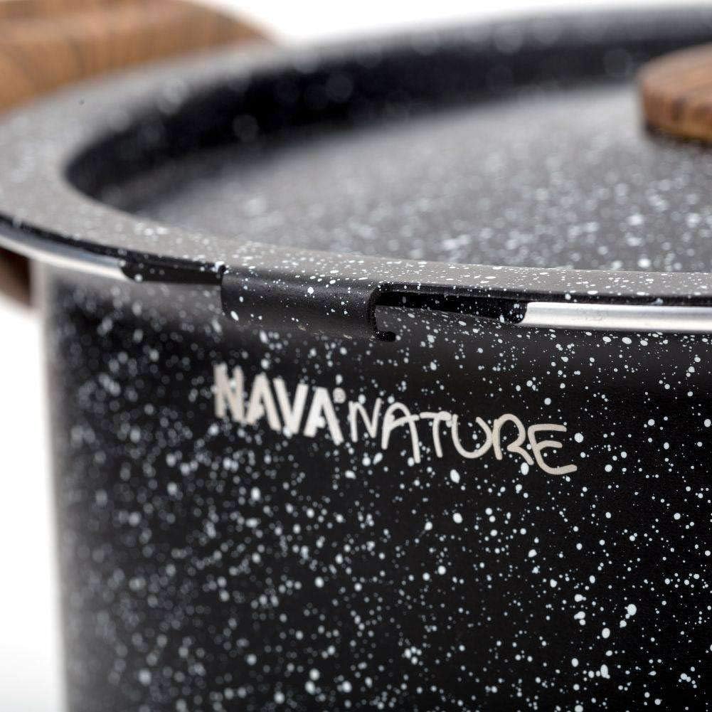 NAVA Kochtopf | 22 cm, 5L | Deckel mit Abseihfunktion | Granitbeschichtung | Für Gasherd und Indukti