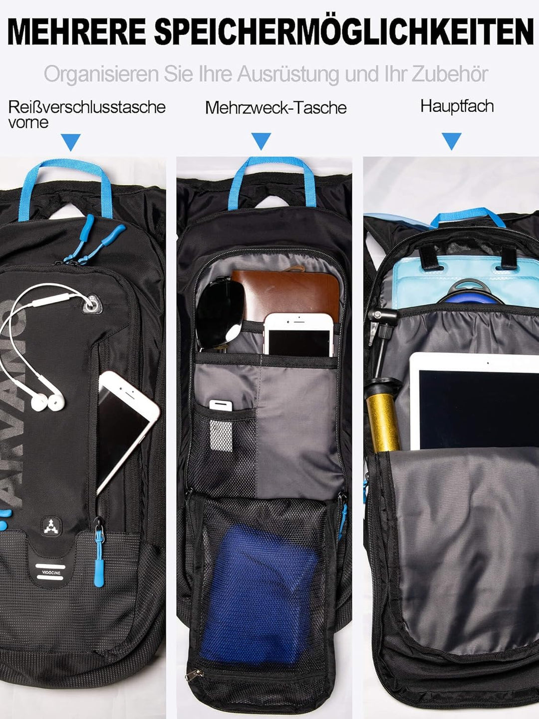 6L Fahrradrucksack mit 2L Trinkblase, Trinkrucksack Leicht &amp; Atmungsaktiv, Mountainbike Rucksack mit