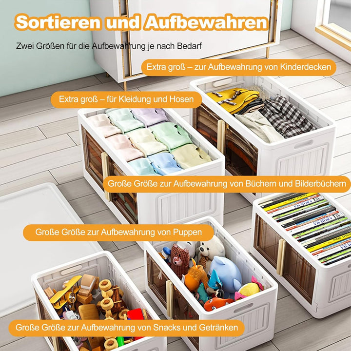 Ergocar Faltbare Kunststoff Aufbewahrungsbox, Stapelbare Aufbewahrungsbox mit Deckel und Rollen, Dop