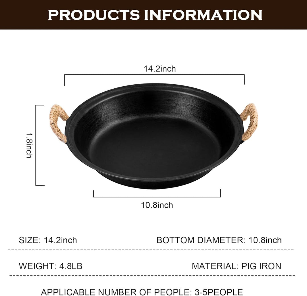 WANGYUANJI Gusseisenpfanne 36 cm – Grosse Grillpfanne mit zwei Griffen, Für Gas-, Elektro- & Indukti