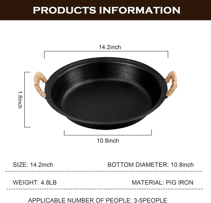 WANGYUANJI Gusseisenpfanne 36 cm – Grosse Grillpfanne mit zwei Griffen, Für Gas-, Elektro- & Indukti