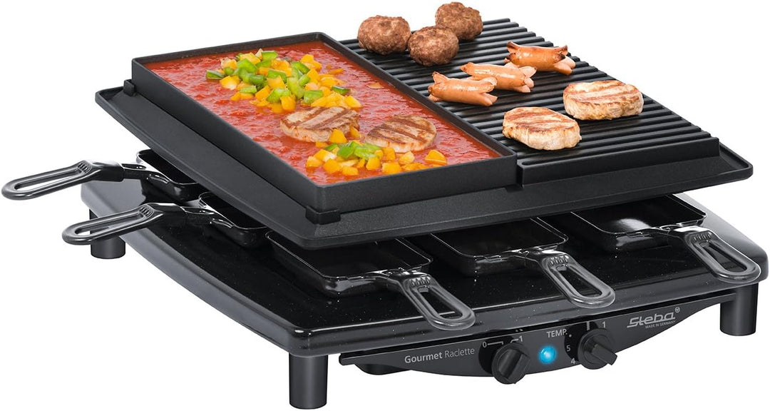 Steba Premium Raclette RC 4 Plus Deluxe | Made IN Germany | Antihaft-Druckguss-Grillplatte | Naturst