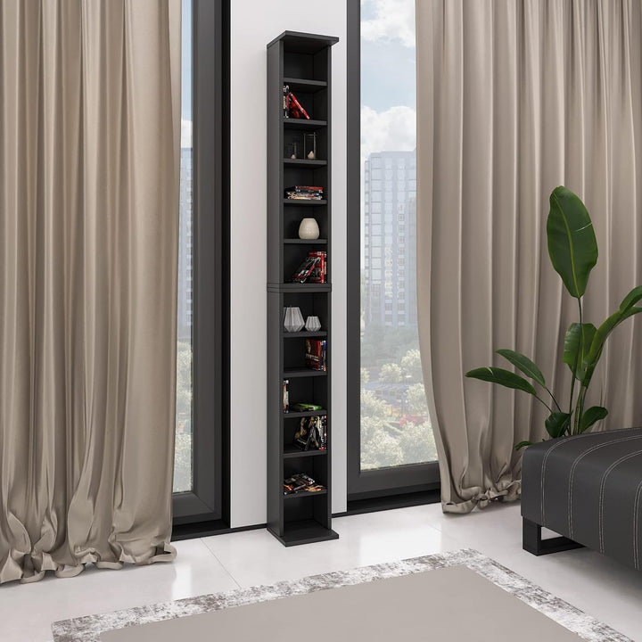 MediaTower CD/DVD Regal 204 CDs lub 72 DVDs/Blue Ray (Schwarz, 20x21x183.6 cm) Schwarz 20 x 21 x 183