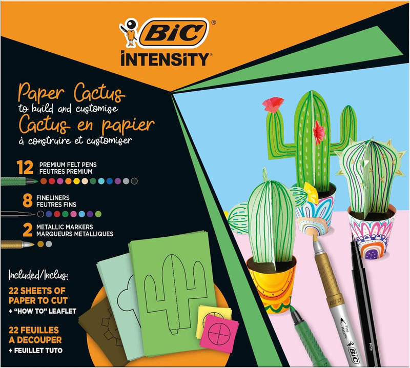 BIC Intensity Stifte Set Kaktus: Bastel Set inkl. 12 Filzstifte, 8 Fineliner, 2 Metallic Marker und