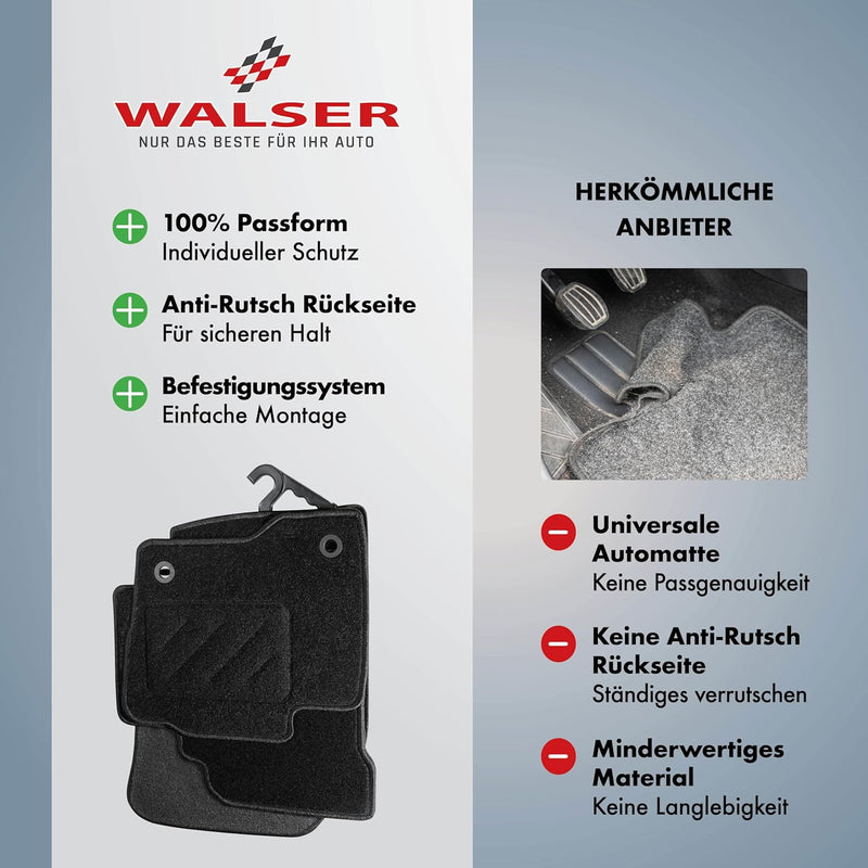 Walser Auto Teppiche kompatibel mit VW T5 04/2003-08/2015, VW T6 04/2015-Heute, 2 Sitzer, 100% passg